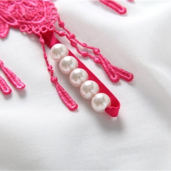 Hot Pink 5 Pearl T Back G String Open crotch Panties with embroidery - Picture 3 of 5